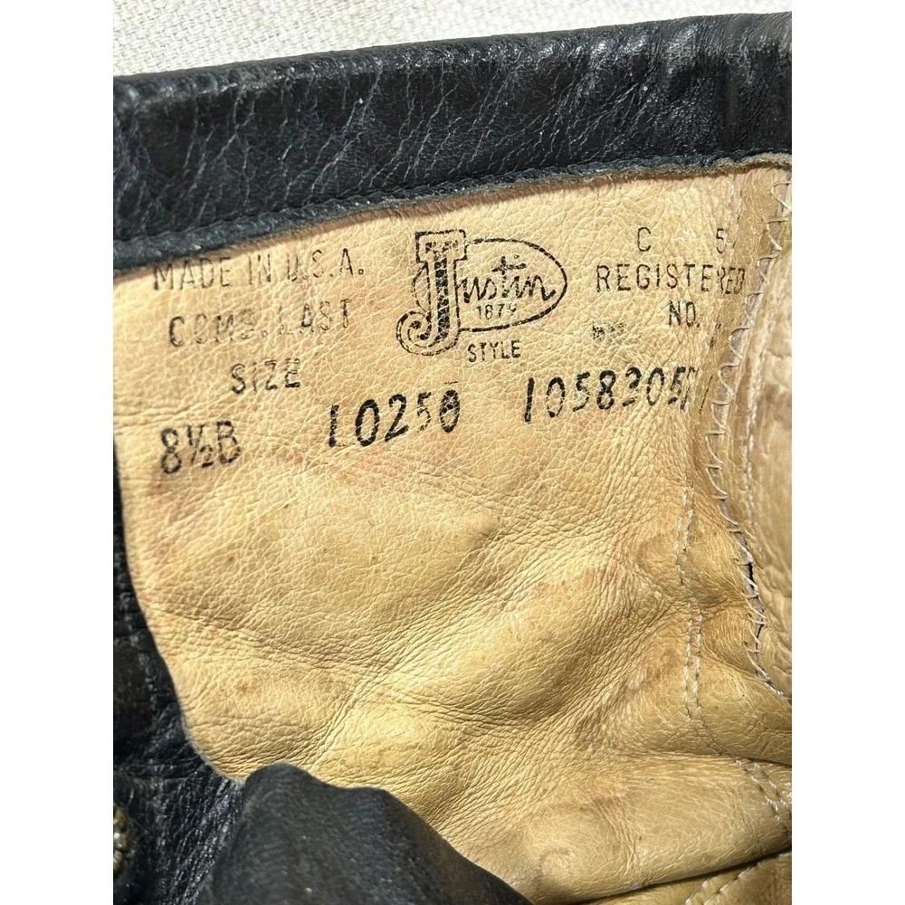 Vintage Justin Men's 8 1/2 B Black Leather Boots Lace‎ Up Speed Lacing Made USA